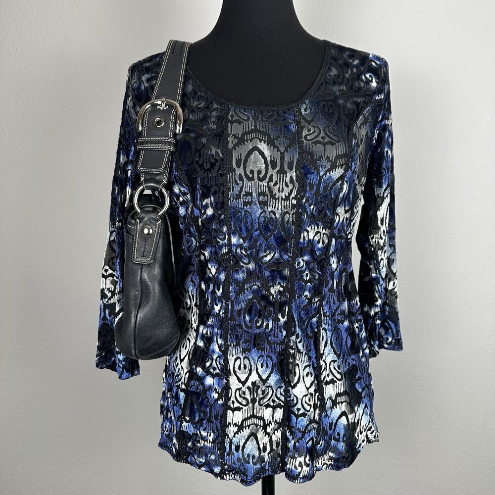 Only Nine Top Womens Large Sheer Velvet Burnout Fairy Whimsygoth Vintage Y2K